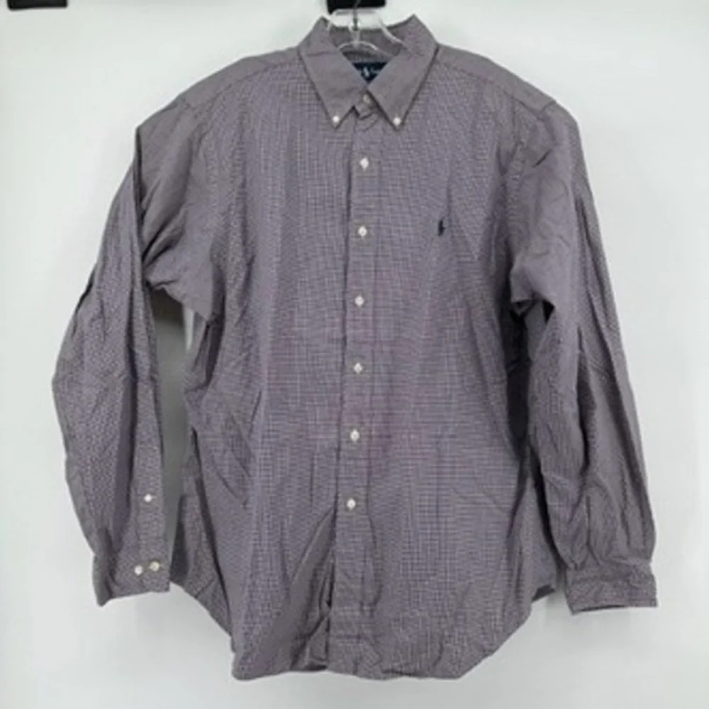 Ralph Lauren 16.5 L Mens Long Sleeve Button Down Shirt Purple Check‎ Classic Fit